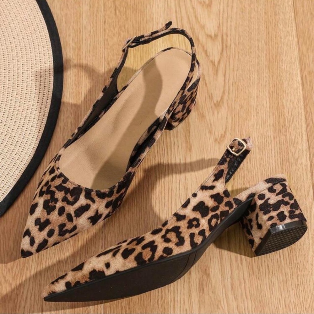 WORN ONCE Leopard Print Slingback Block Heels